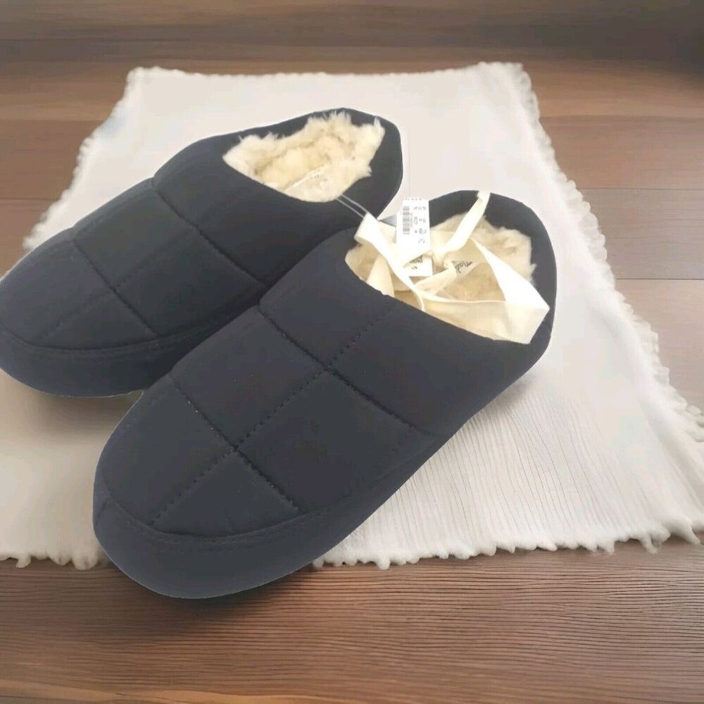 NWT Madewell Quilted Jacqueline Black Slipper Faux Fur Recycled Material Size 9